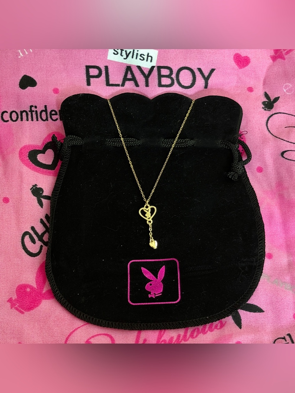 Playboy Y2K bunny heart drop necklace
